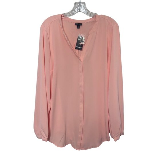 Torrid Studio Crepe De Chine Blouse Womens 2X Pink New Button Front Long Sleeve - Picture 1 of 10